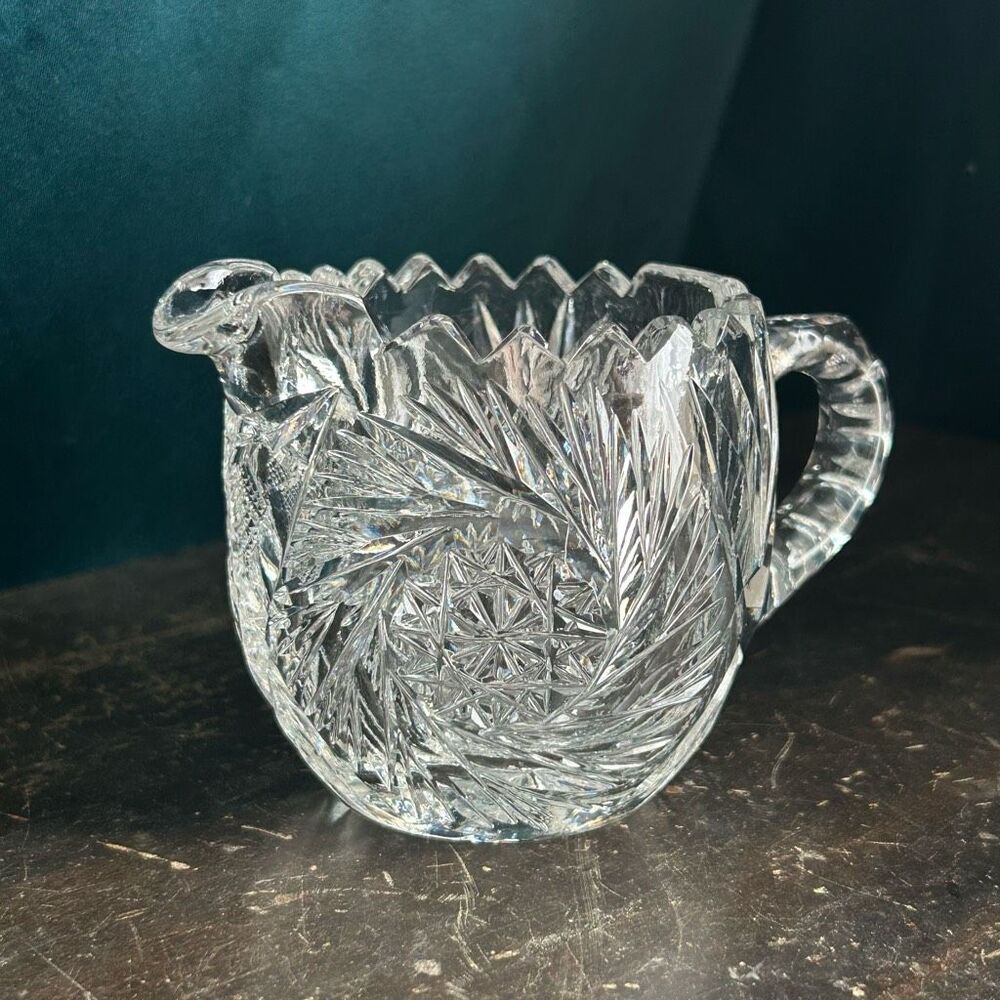 Antique J D Bergen American Brilliant Cut Pinwheel Creamer